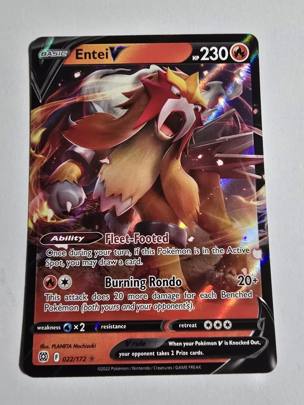 Pokemon Entei V 022/172 Brilliant Stars Sword & Shield Ultra Rare Holo NM